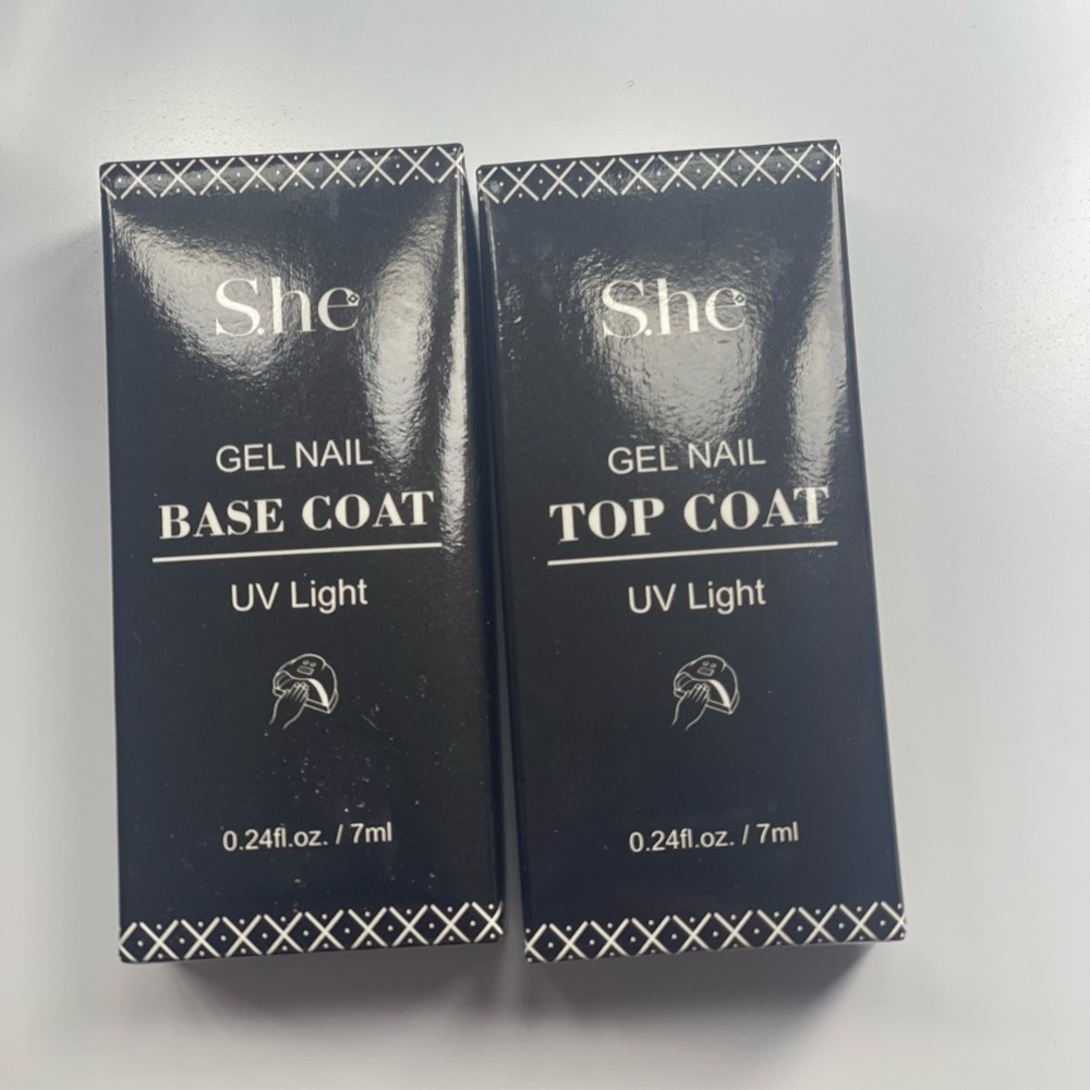 Base coat UV light, gel nail and top coat gel nail S.he brand